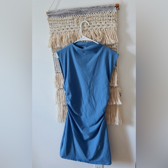 Reformation Alden Knit Organic Cotton Dress Mini High Mock Neck Ruched Medium - Picture 3 of 6